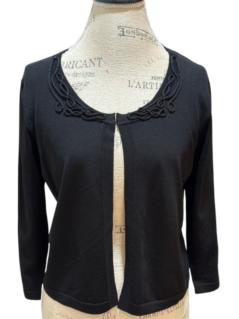 Gerry Weber Sz 10 Black Beaded Embellished Neckline Cropped Knit Shrug